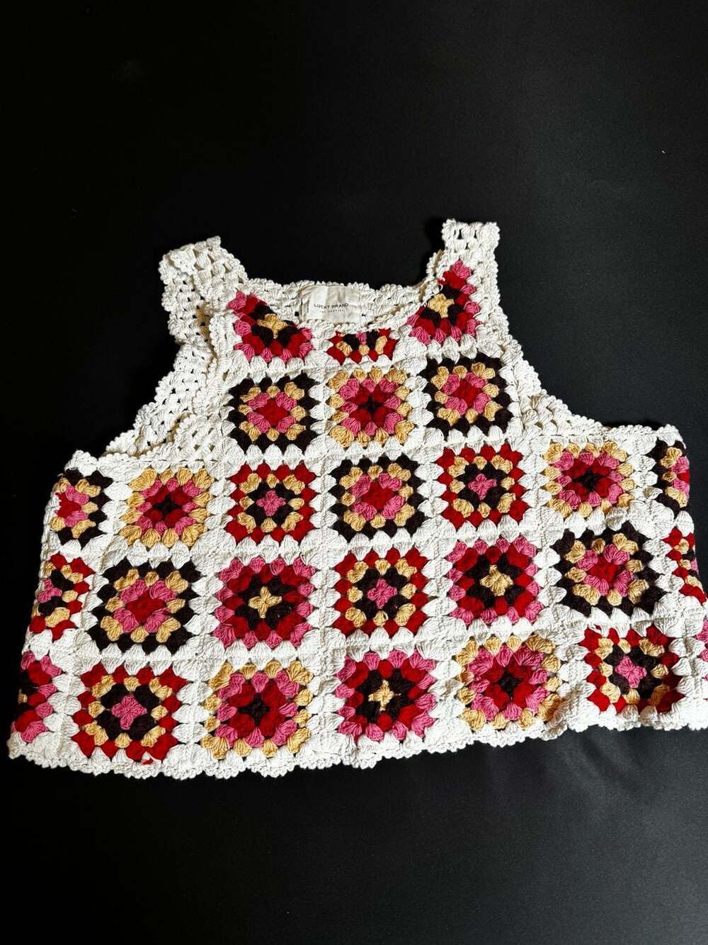 Lucky Brand Women's Granny Square Crochet Knit Sleeveless Tank Top